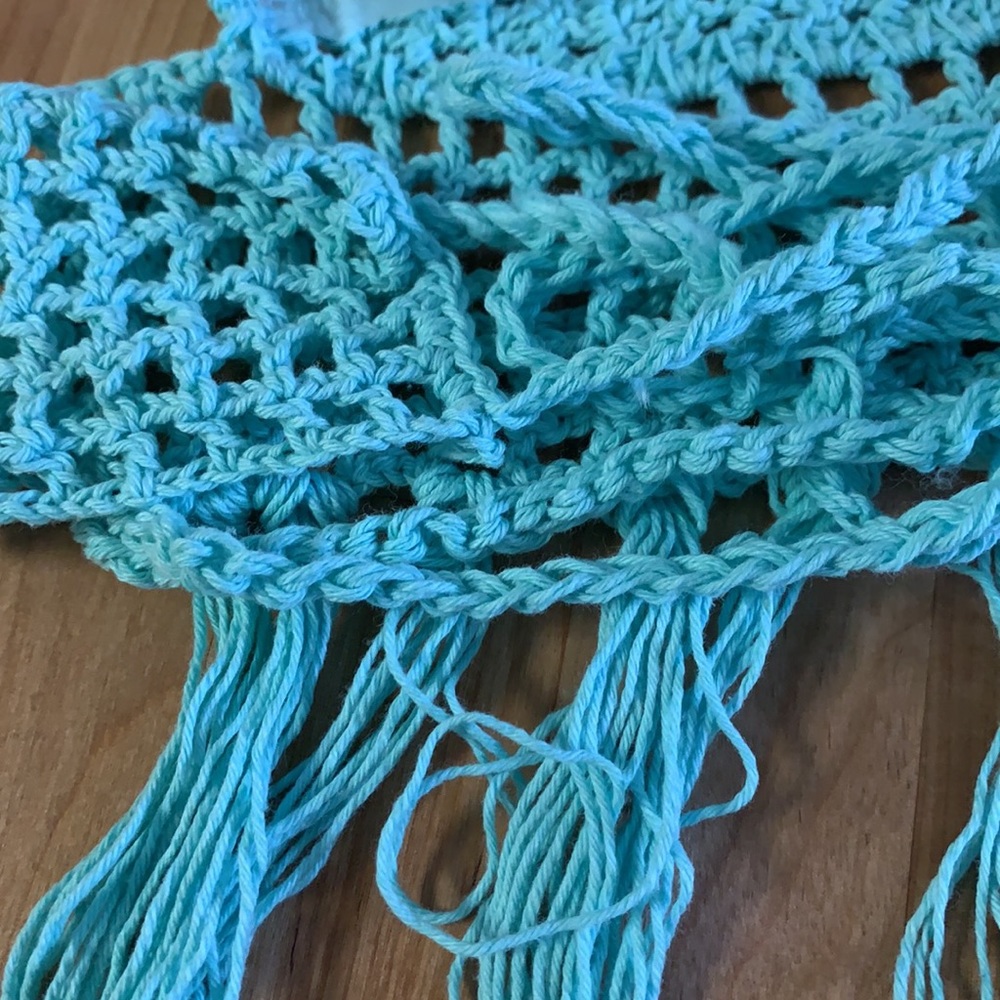 Mint Blue Fringe Hem Crochet Tie Top - Picture 9 of 13
